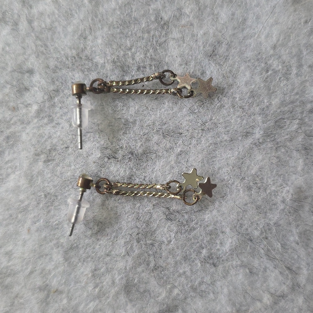 Silver Toned Star And Rhinestone Dangle Earrings - Picture 2 of 3